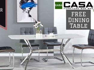 Glass Marble Pattern + Stainless Steel Base Dining Table