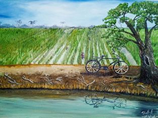 Paddy field original oil painting on canvas