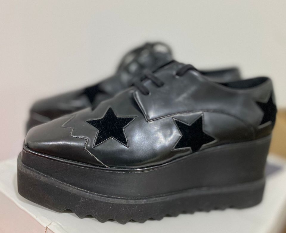 Stella McCartney Elyse Black Velvet Star Platform Shoes
