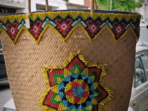 Penan Rattan Bag With Pucuk Rebung Design Glass Beads Weaving