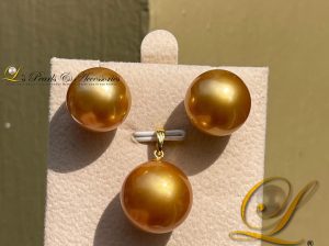 Quality Golden South Sea Pearl Earrings with Pendant