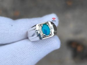 Handmade alloy silver ring with genuine Iranian turquoise gem