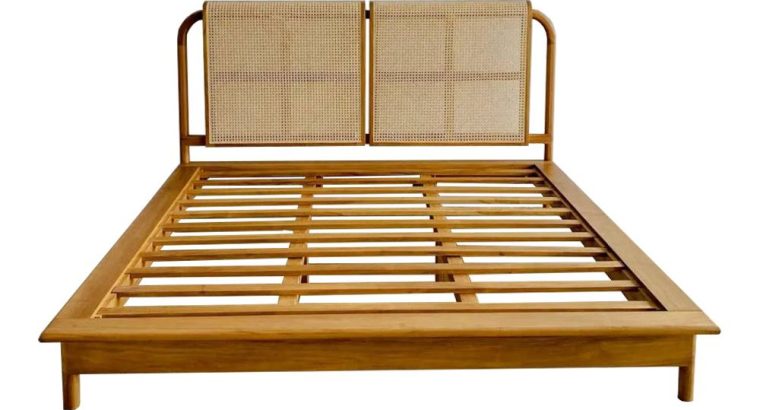 Jepara Teak Wood Rattan Bed Frame Queen Size