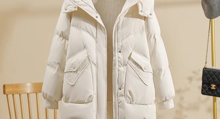 Áo khoác phao nữ lông vũ dáng dài vừa phải