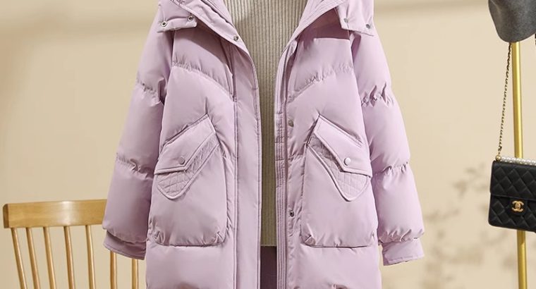 Áo khoác phao nữ lông vũ dáng dài vừa phải