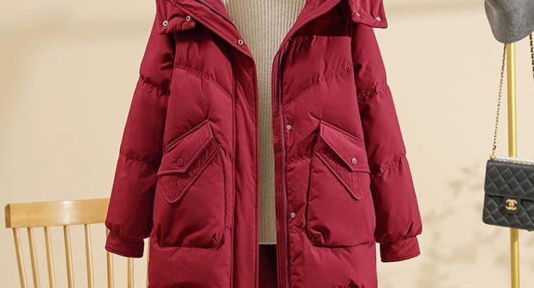 Áo khoác phao nữ lông vũ dáng dài vừa phải